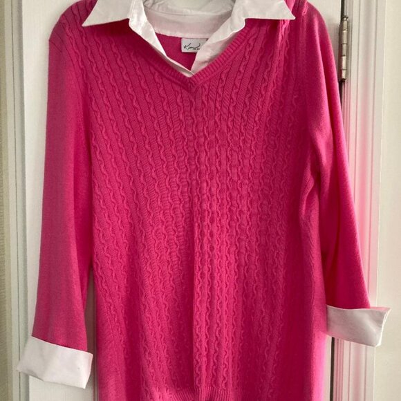 Ladies pink and white top ribbed material. - Picture 1 of 3